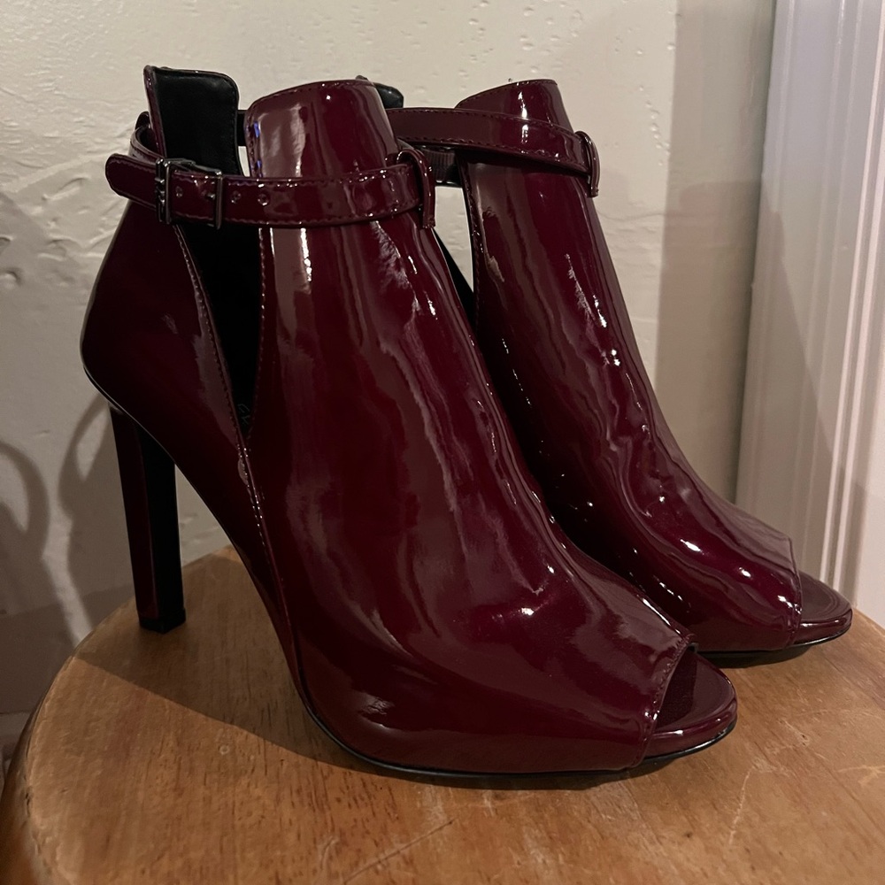 MICHAEL Michael Kors Burgundy Patent Leather Peep-Toe Ankle Boots